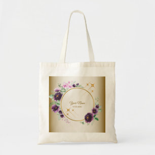 Bolsa Tote Presente de Casamento Festa Roxo Rosa Floral Verde