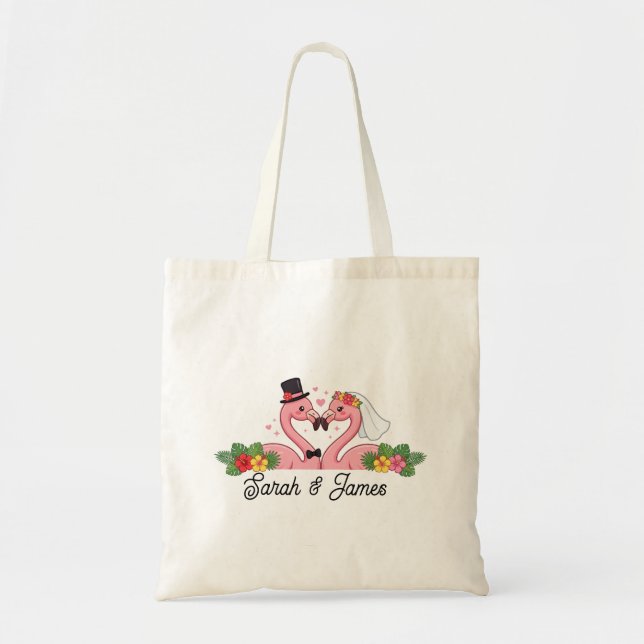Bolsa Tote Presente de Casamento Personalizado de Flamingo Tr (Frente)
