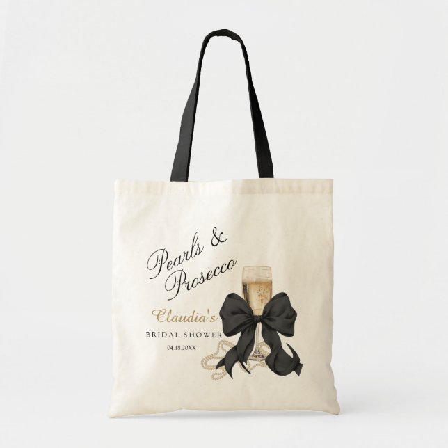 Bolsa Tote Presente de Chá de Noiva Pérolas Elegantes & Prose (Frente)
