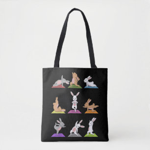 Bolsa Tote Presente de coelho Bunny Yoga Em Yoga Poses