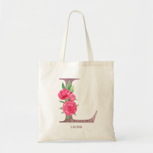 Bolsa Tote Presente de Dama de Honra com Inicial de Rosa Eleg