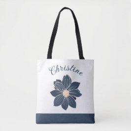 Bolsa Tote Presente de Dama de Honra de Flor Azul Marinho Mon