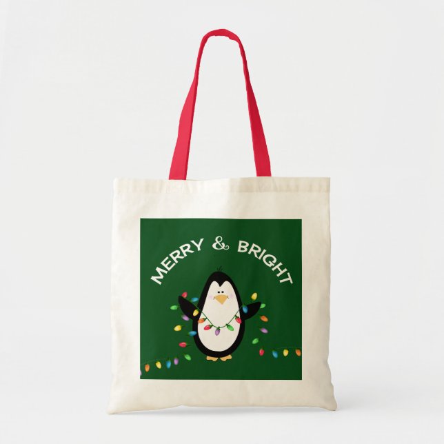 Bolsa Tote Presente de época natalícia do Natal do pinguim do (Frente)