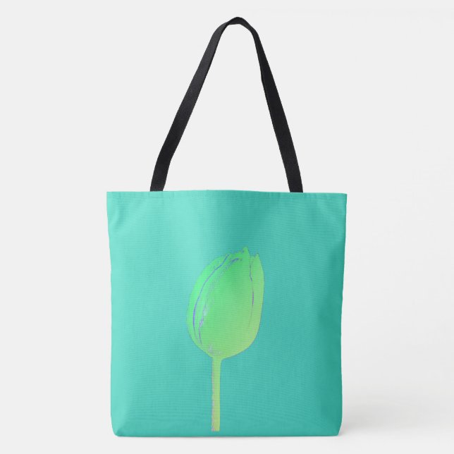 Bolsa Tote Presente de Favor Floral Verde Neon Tulipa Abstrat (Frente)