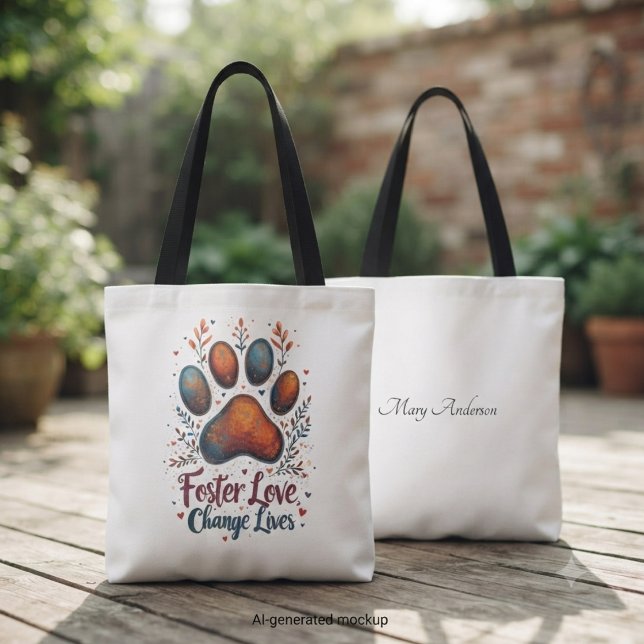 Bolsa Tote Presente de Férias para Defensor de Cães Abandonad (Earthy watercolor floral paw print tote bag—thoughtful holiday gift for any animal rescue advocate.)