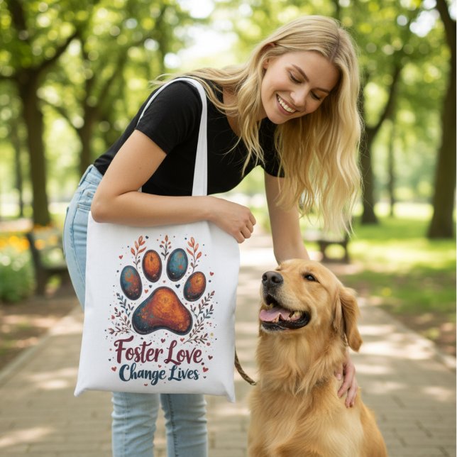 Bolsa Tote Presente de Férias para Defensor de Cães Abandonad (Earthy watercolor floral paw print tote bag—thoughtful holiday gift for any animal rescue advocate.)