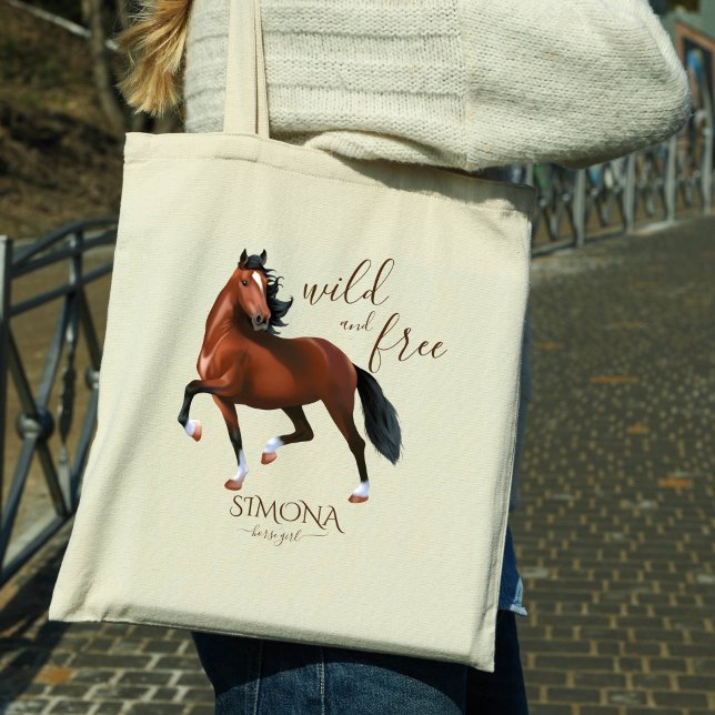 Bolsa Tote Presente de festas de hackney, castanhas e livres (Hackney horse wild and free personalized name tote bag, horse lovers gifts horse party favors)