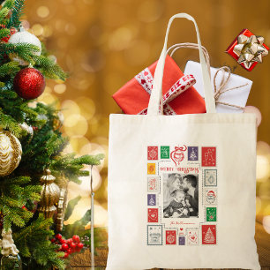 Bolsa Tote Presente de Foto de Natal do Carimbo Retro Whimsic