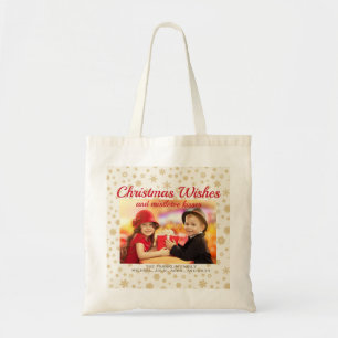 Bolsa Tote Presente de Foto Dourado Cream Christmas Snowflake