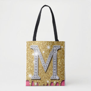 Bolsa Tote Presente de Ideia Inicial de Diamante Dourado com
