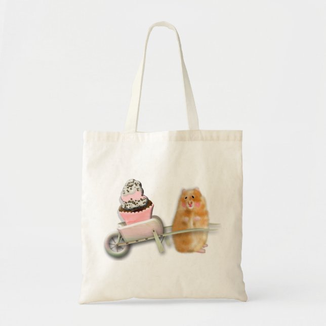 Bolsa Tote Presente de ilustração de hamster fofo com muffin (Frente)