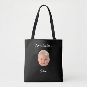 Bolsa Tote Presente de Mãe com Foto de Bebê Rosto Moderno Min