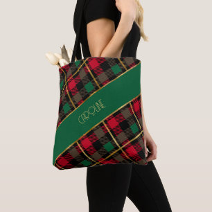 Bolsa Tote Presente de Natal com padrão xadrez vermelho Boho