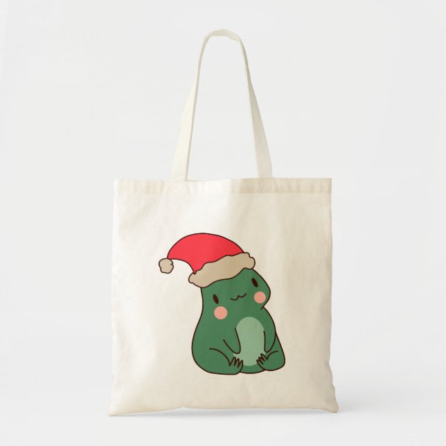 Bolsa Tote Presente de Natal de Sapo Kawaii (Frente)