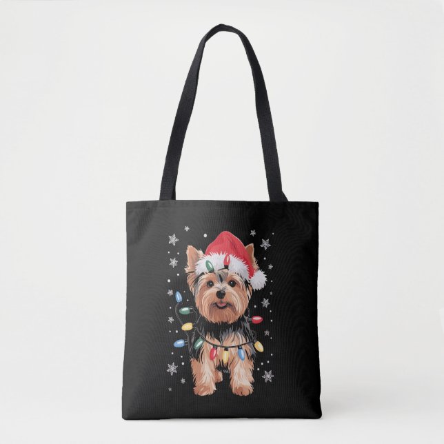 Bolsa Tote Presente de Natal de Yorkie Cachorro Longo Present (Frente)