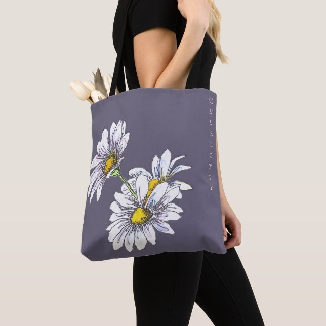 Bolsa Tote Presente de Natal Floral Boho Aquarela Margarida (Close Up)