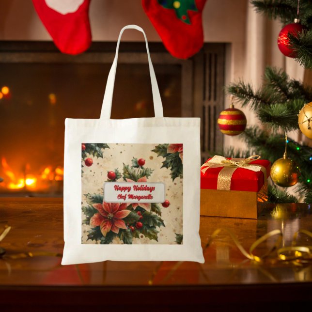 Bolsa Tote Presente de Natal Floral Personalizado de Chef (Criador carregado)