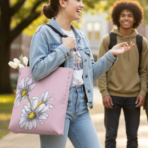 Bolsa Tote Presente de Natal Rosa Floral Boho Aquarela Margar