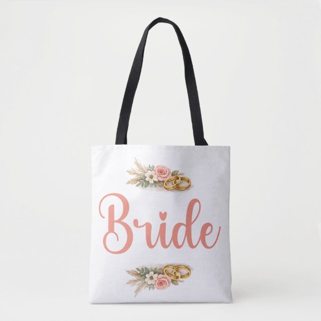 Bolsa Tote Presente de Noiva Boho Floral Rosa Elegante (Frente)
