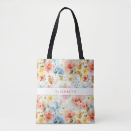Bolsa Tote Presente de nome floral aquarela Cottagecore Flor 