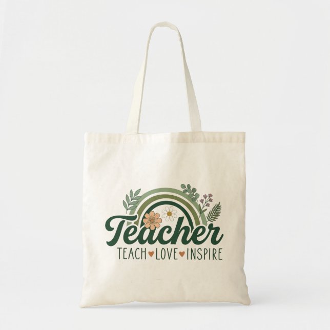 Bolsa Tote Presente de Professor Botânico Arco-íris Ensine Am (Frente)