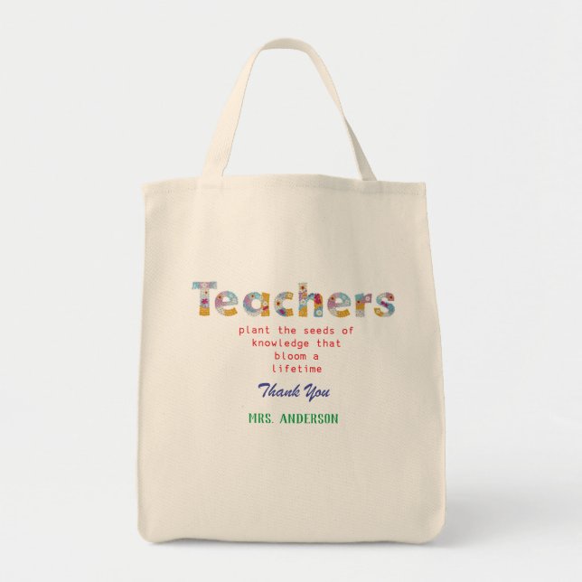 Bolsa Tote Presente de Professora de Letras Flores (Frente)