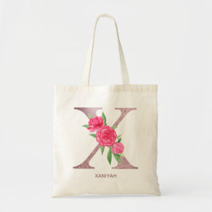 Bolsa Tote Presente de Rosa Inicial Personalizada Letra X Cas