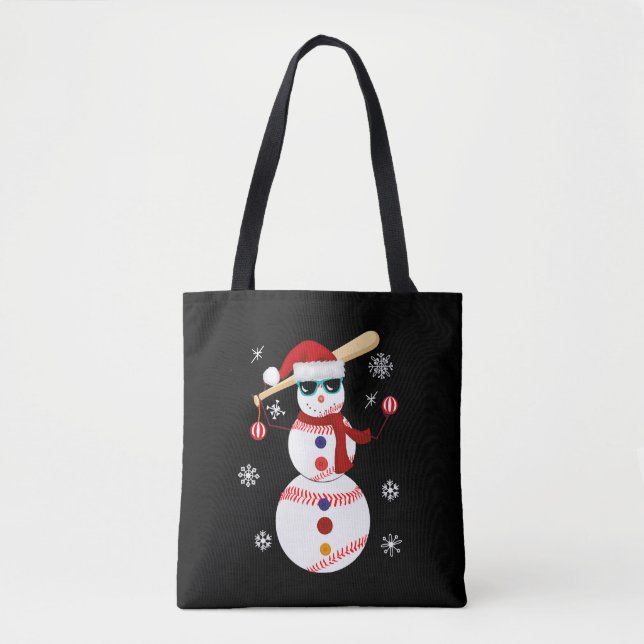 Bolsa Tote Presente de Santa Hat Snowman de Baseball de Natal (Frente)
