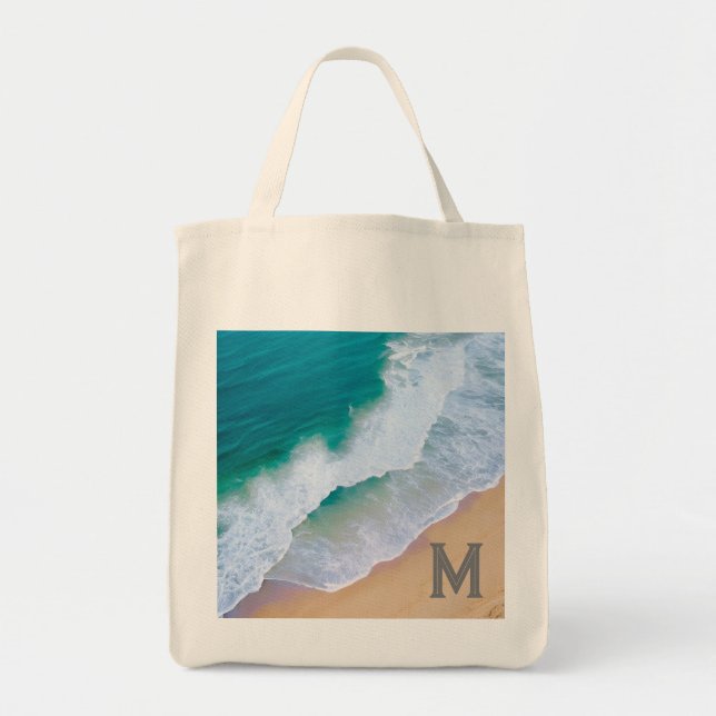 Bolsa Tote Presente de surf monograma de onda oceânica Tote B (Frente)