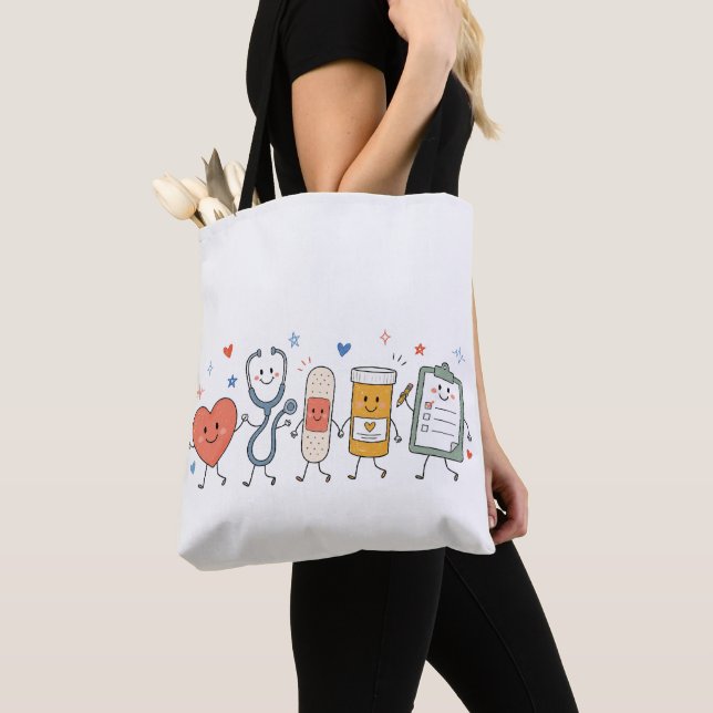 Bolsa Tote Presente de Volta às Aulas para Enfermeira Doodle, (Close Up)