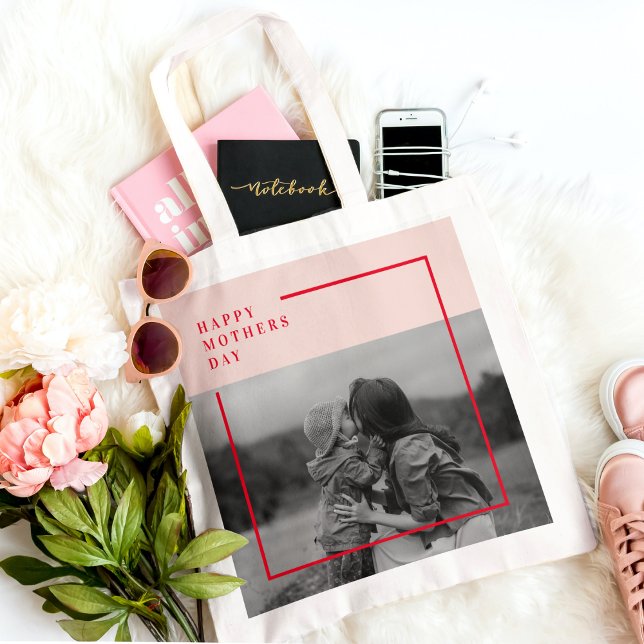 Bolsa Tote Presente do Dia das Mães com Foto Rosa e Vermelho (Criador carregado)