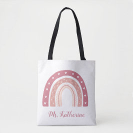 Bolsa Tote Presente do professor Rainbow Boho Pastel Pink