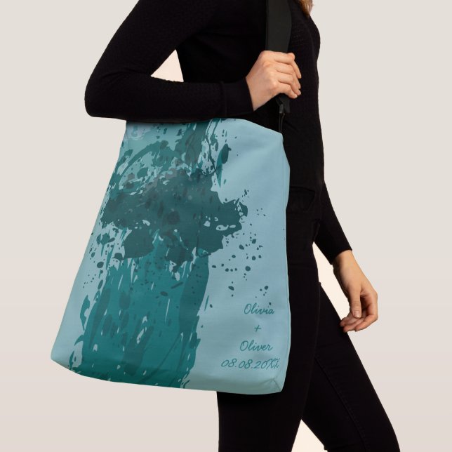 Bolsa Tote Presente do Teal Green Paint Splatter Party (Close Up)