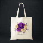 Bolsa Tote Presente Dourada Floral de Bridesmaid Roxo Real<br><div class="desc">O Elegante tema do ouro roxo,  pontes da dama da dama,  com buquê elegante de roxo real,  índio,  ouro,  flores rosa de cor amarela e folhas de eucalipto. Entre em contato comigo para obter ajuda sobre a personalização ou se você precisar de outro produto com este design.</div>