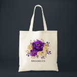 Bolsa Tote Presente Dourada Floral de Bridesmaid Roxo Real<br><div class="desc">O Elegante tema do ouro roxo,  pontes da dama da dama,  com buquê elegante de roxo real,  índio,  ouro,  flores rosa de cor amarela e folhas de eucalipto. Entre em contato comigo para obter ajuda sobre a personalização ou se você precisar de outro produto com este design.</div>