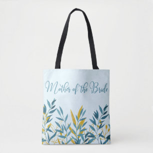 Bolsa Tote Presente Dourada Folha Azul Mãe de Casamento Noiva