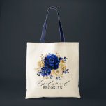 Bolsa Tote Presente Dourado Floral de Bridesmaid Real Azul Am<br><div class="desc">O Elegante tema do ouro azul real Bridesmaid presente para a dama com buquê elegante de azul real,  Marinho,  ouro,  botões de flores de rosa amarelo e folhas de eucalipto. Entre em contato comigo para obter ajuda sobre a personalização ou se você precisar de outro produto com este design.</div>