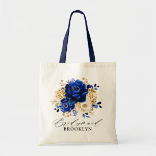 Bolsa Tote Presente Dourado Floral de Bridesmaid Real Azul Am