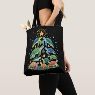 Bolsa Tote Presente Engraçado de Tartaruga de Natal Árvore de