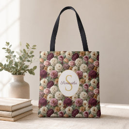 Bolsa Tote Presente Floral Roxo Elegante Para Ela Nome Monogr