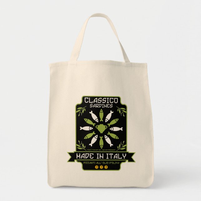 Bolsa Tote Presente italiano de Impressão de Arte Sardine (Frente)