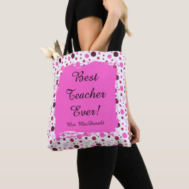Bolsa Tote Presente melhor professora de sempre bolinha rosa