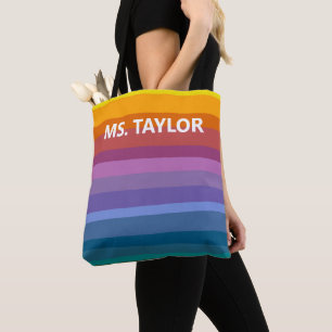 Bolsa Tote Presente Moderno de Nome de Professor com Listras