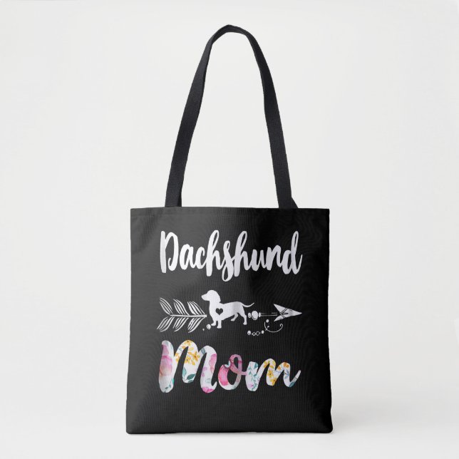 Bolsa Tote Presente no cão | Dachshund Mãe Dachshund Floral (Frente)