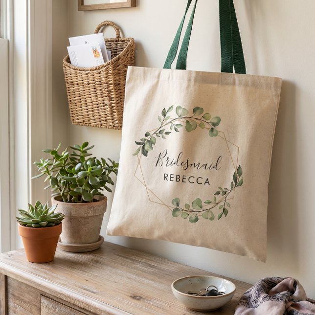 Bolsa Tote Presente para Dama de Honra Folhagem Eucalipto Geo (Criador carregado)