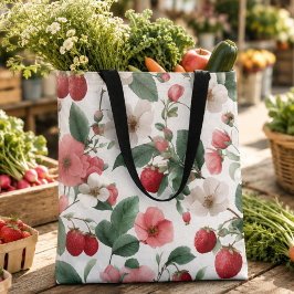 Bolsa Tote Presente para Ela Cottagecore Morango Floral 