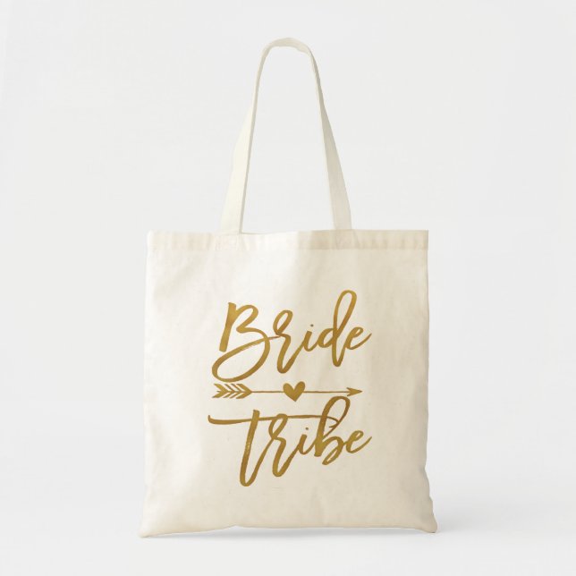 Bolsa Tote Presente para madrinha com lâmina dourada da Bride (Frente)