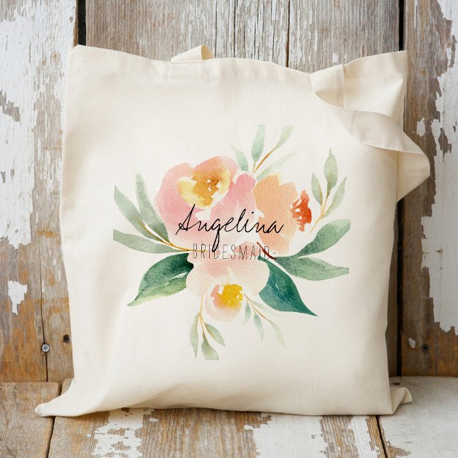 Bolsa Tote Presente para madrinhas com flores em tons de pêss (Criador carregado)