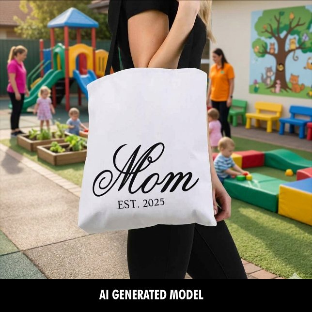 Bolsa Tote Presente Personalizado Ano Mãe Rota Elegante (Elegant Script Mom Est Year Custom Gift Tote Bag)