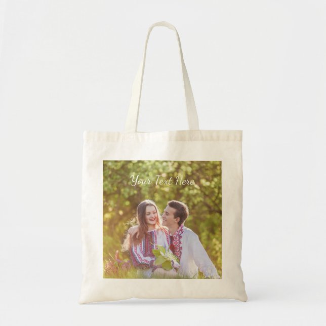 Bolsa Tote Presente Personalizado com Design de Foto e Texto (Frente)